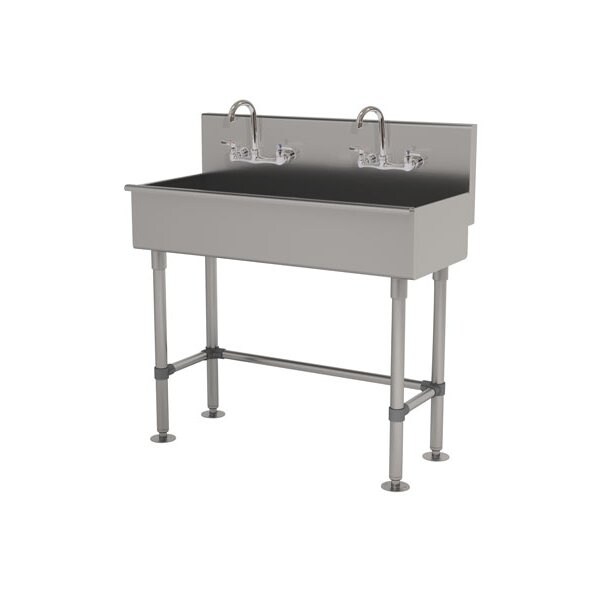 2 Station 16 Ga. 304 SS Floor Mt Square Corner Sink - Faucet Included